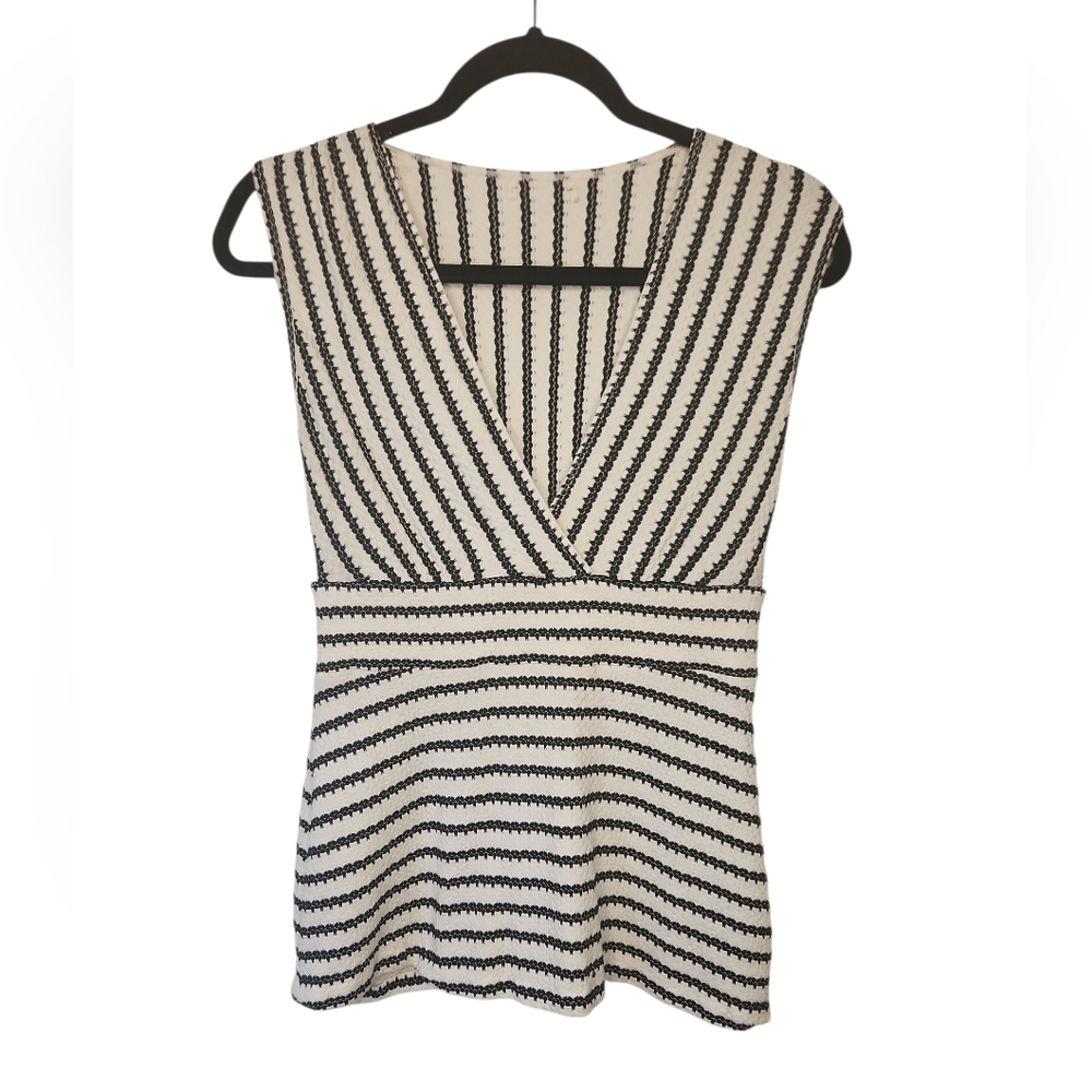 Max Studio Black and White Striped V-Neck Peplum Camisole